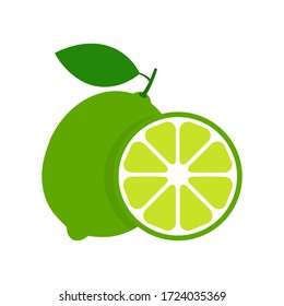 Lime set icon vector illustration isolated on white. Fruit citrus with pieces or slices. 