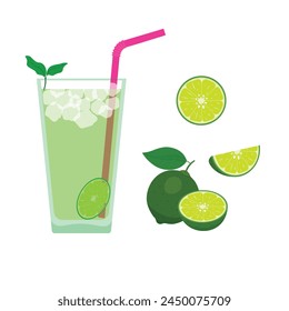 Lime set illustration flat vector isolated on white background. Summer elements. Summer concept.