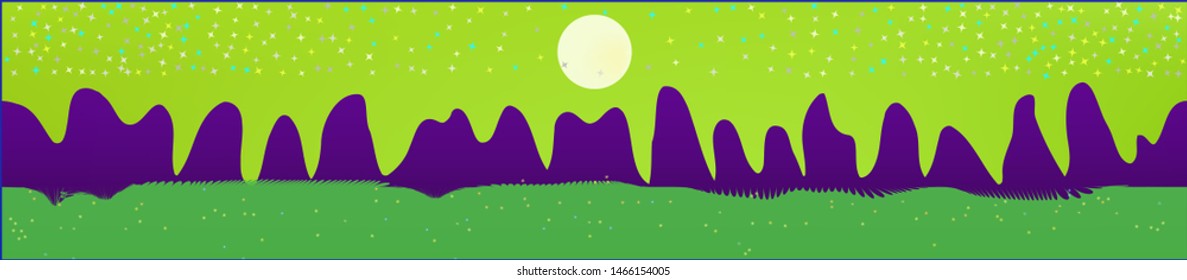 Lime sky, and mountains landscape. Abstract, horizontal texture background picture. Colorful skinali background abstraction. New glass print fantasy. Horizon, smoot. Old game style.