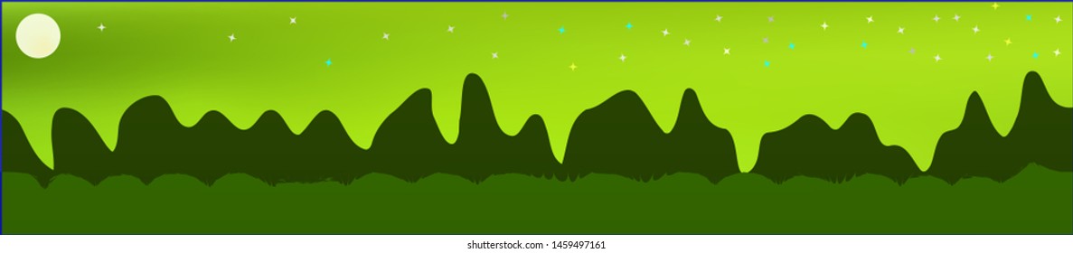 Lime sky, and mountains landscape. Game style panaramic pattern. Concept skinali mesh pattern. Pure glass print fantasy. Horizon, light. Old game style.