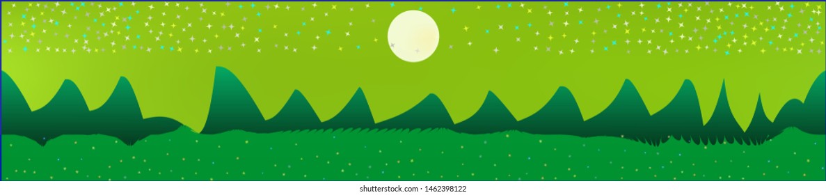 Lime sky, and mountains landscape. Plain horizontal background illustration. Trendy fairy tale plain design. Fresh glass print fantasy. Horizon, mesh. Old game style.