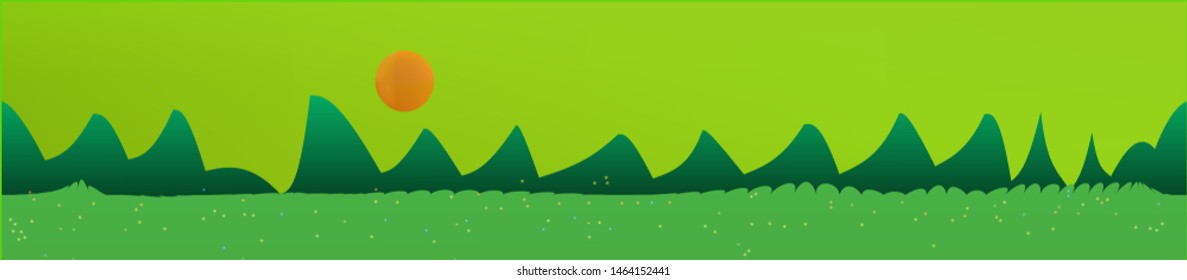 Lime sky, and mountains landscape. Plain horizontal background illustration. Trendy fairy tale plain design. Recent glass print fantasy. Horizon, modern. Old game style.