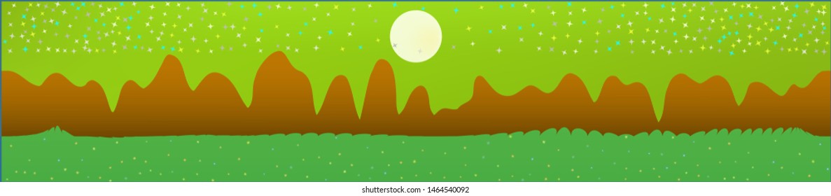 Lime sky, and mountains landscape. Wide horizontal background. Trendy modern skinali design. Clear glass print fantasy. Horizon, unused. Old game style.