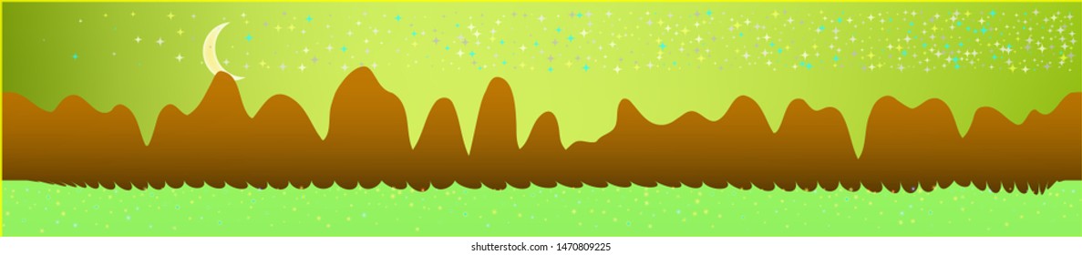 Lime sky, and mountains landscape. Wide horizontal background. Trendy modern skinali design. Pristine glass print fantasy. Horizon, smoot. Old game style.