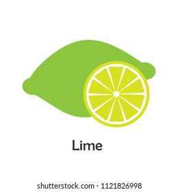 Lime with slice in cartoon style, card with fruit for kid, preschool activity for children, vector illustration