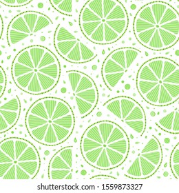 Lime, slice citrus on white background. Tropical fruits. Raw and vegetarian food. Seamless pattern. Elements for menu, greeting cards, wrapping paper, cosmetics packaging, posters etc 