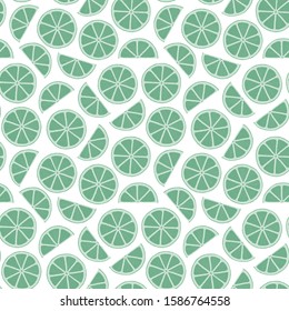 Lime, slice citrus on white background. Tropical fruits. Raw and vegetarian food. Seamless pattern. Elements for menu, greeting cards, wrapping paper, cosmetics packaging, posters etc 