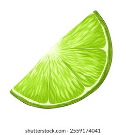 Lime slice clip art. Organic fruit for juice, cocktails, lemonade, vitamin C healthy food. Vector illustration isolated on white background. 