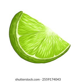 Lime slice clip art. Organic fruit for juice, cocktails, lemonade, vitamin C healthy food. Vector illustration isolated on white background. 