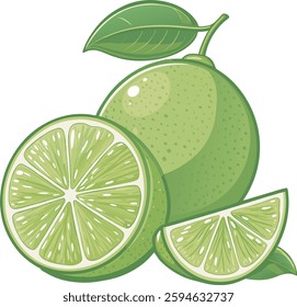 Lime with Slice - Flat Vector Illustration Logo Clipart