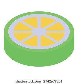 Lime slice with a green rind is showing the juicy segments of the citrus fruit