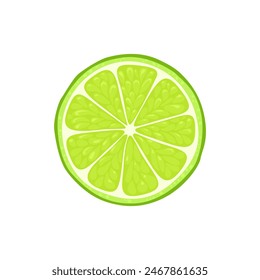 Lime slice isolated on white background. Vector cartoon flat illustration. Citrus fruit icon.