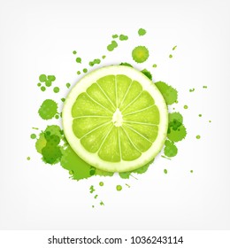 Lime slice with splash. Vector icon. EPS10