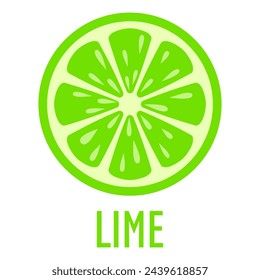 Lime slice vector icon isolated on white background. Flat illustration of green lime cross section, simple web design element