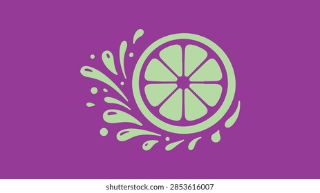 Lime slice vector icon with juice splash on purple background
