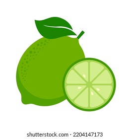 Lime With Slice Vector Illustration Flat Style Logo Clipart