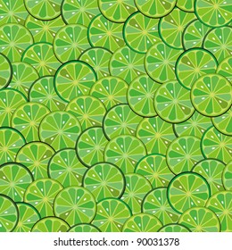 Lime slices. Citrus  pattern on a green background. Vector Illustration