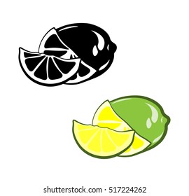 Lime and lime Slices. Fruit. An Isolated Object. Vector Illustration