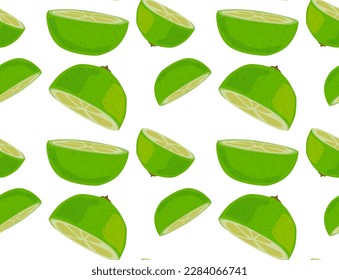 Lime slices hand drawn. Seamless pattern in vector. Pattern with fruits. Suitable for print and background.