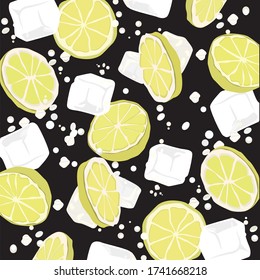 lime slices on a black background ice cubes