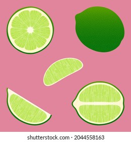 Lime and slices on a colored background