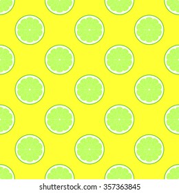 Lime slices on yellow background seamless pattern