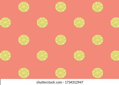 Lime slices pattern with coral background.