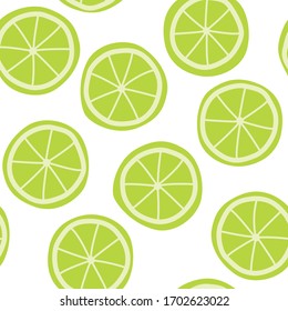 Lime slices seamless pattern on a white background. Vector illustration of abstract citruses.