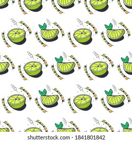 Limettenscheiben. Nahtloses Muster auf weißem Hintergrund. Cute Vektorgrafik.