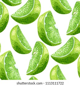 Lime slices seamless pattern set in realistic graphic vector illustration in bright colors 