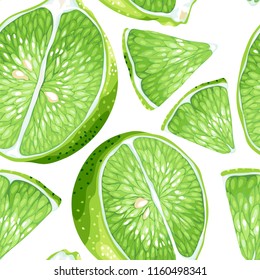 Lime slices in seamless vector realistic pattern with juicy citrus fruit