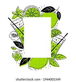 Lime template, with space for text. Doodle style. Vector isolated on a white background.