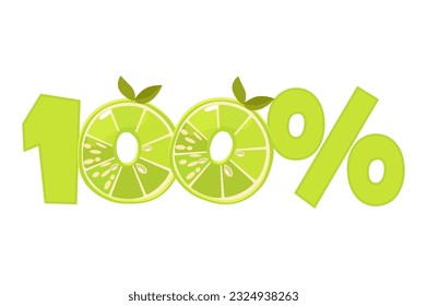 Lime texture text 100 percent. Vector icon with lime for advertising, banner, leaflet or polygraphy