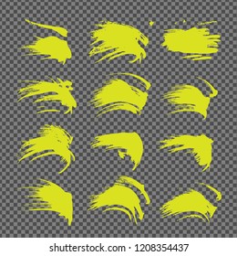 Lime textured smears set isolated on imitation transparent background