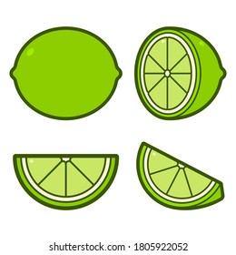 Lime vector cartoon icons set isolated on a white background.