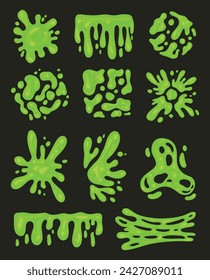 lime vector set Green dirt splat goo dripping splodges of slime Collection of blots splashes