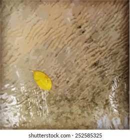 Lime waterfalls texture with yellow fallen leaf. Vector background