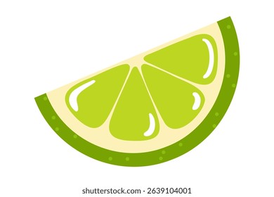 Lime wedge with green peel and juicy segments. Cartoon flat Vector illustration on white background