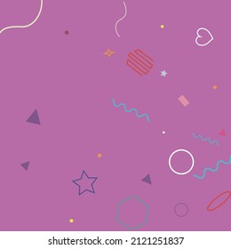 Lime Zigzag Simple Ring Polygonal Blue Bright Background. Hearts Wave Circle Purple Orange Red Rectangle Geometrical Design. Colorful Yellow Pink Stars Green Violet Pastel Simple Hipster Art.