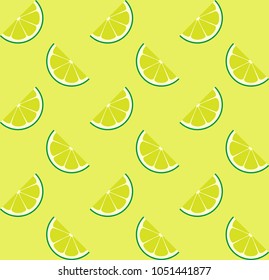 Limeade Lime Seamless Vector Pattern Tile. Green Lime Half Slices Arranged on Yellow-Green Background. Lemonade Stand Summer Picnic Party Decoration. Food Packaging Design. Swatch Included.