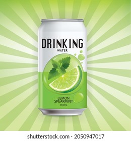 Lime-mint soda in a can on the background graphics