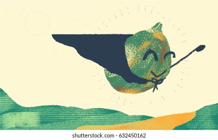 Limequat. Fruit superhero. Vector character