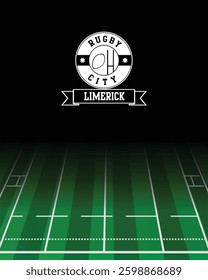 Limerick Concept for Rugby City white Stamp with Green Field Background, abstract illustration image