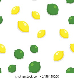 Limes and lemons seamless pattern, citric fruit vector icon. Background texture.