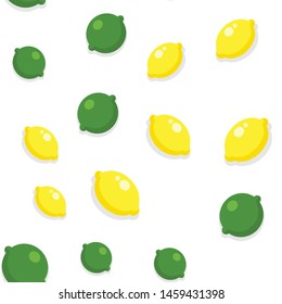 Limes and lemons seamless pattern, citric fruit vector icon. Background texture.