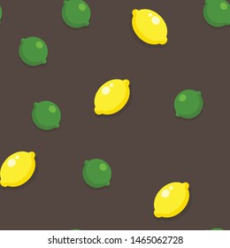 Limes and lemons seamless pattern, citric fruit vector icon. Background texture.
