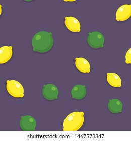 Limes and lemons seamless pattern, citric fruit vector icon. Background texture.