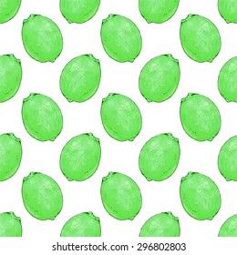 Limes or lemons. Seamless pattern with fruits. Hand-drawn background. Vector illustration. Real watercolor drawing.