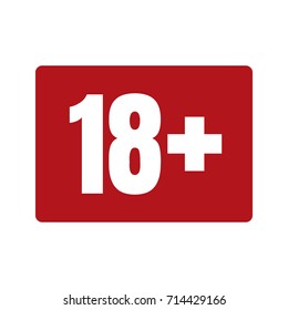 Limit age icon on red background. Icons age limit from 18, vector flat illustration.