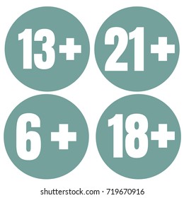 Limit age icon on red background. Icons age limit vector flat illustration.